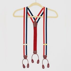 Vintage Barrons Hunter Men’s Red White Blue Grosgrain Ribbon Leather Suspenders
